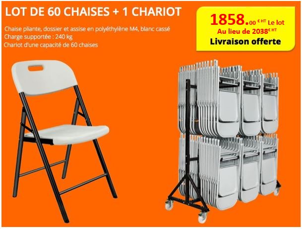 Lot de chaises pliantes pas chères, lot de 60 chaises pliantes et